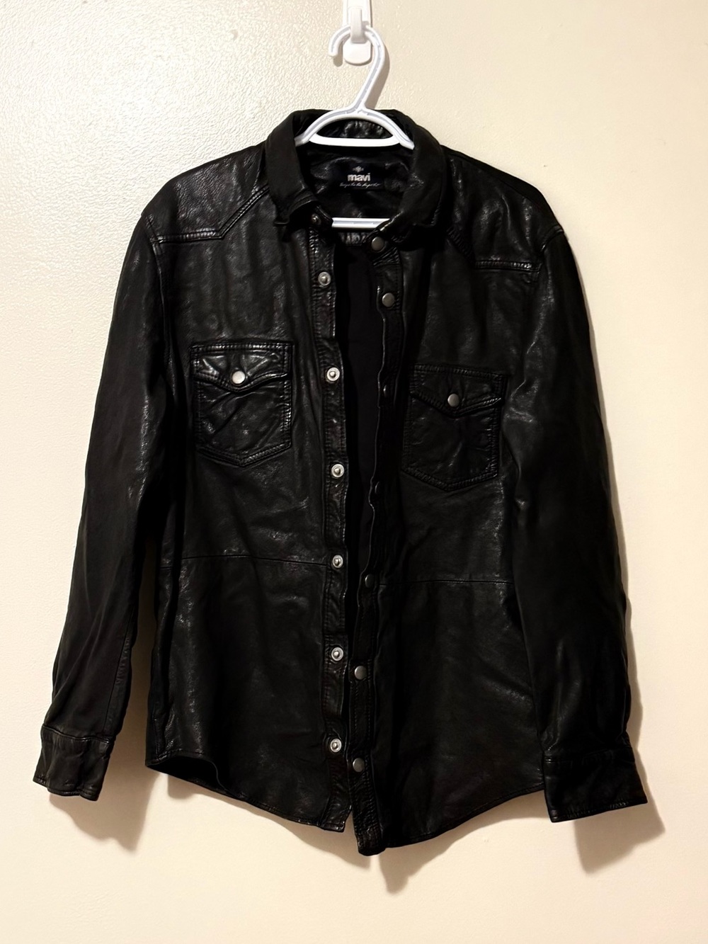 Mavi Black Button-Front Leather Jacket/ shacket